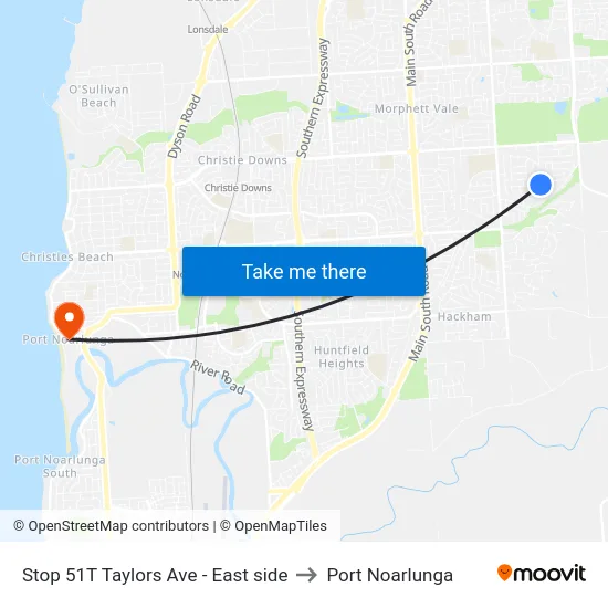 Stop 51T Taylors Ave - East side to Port Noarlunga map