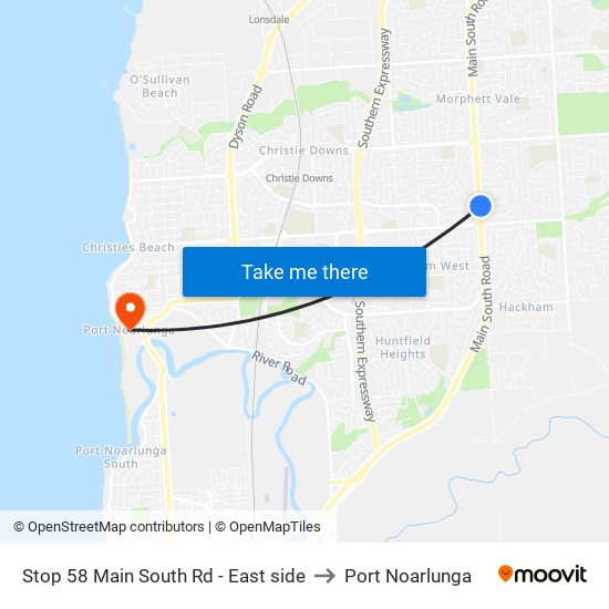 Stop 58 Main South Rd - East side to Port Noarlunga map