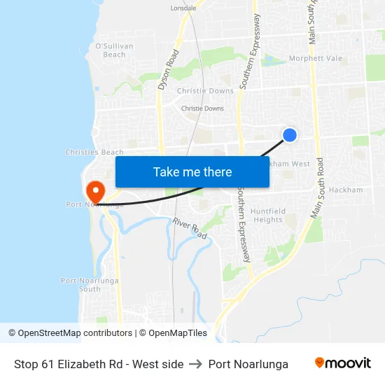 Stop 61 Elizabeth Rd - West side to Port Noarlunga map