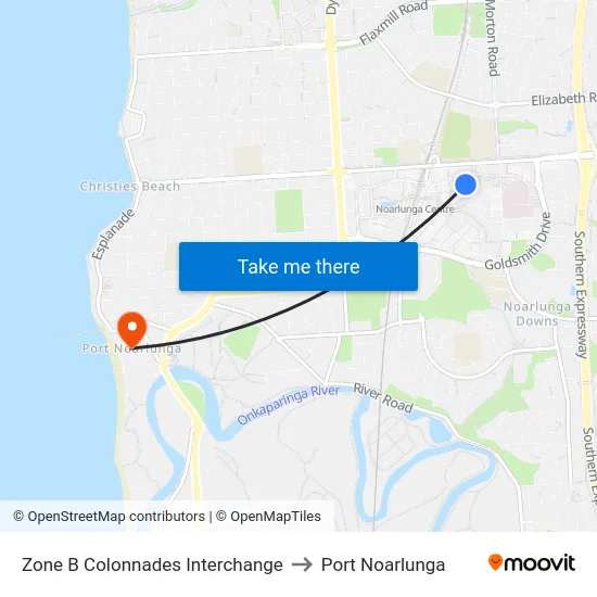 Zone B Colonnades Interchange to Port Noarlunga map
