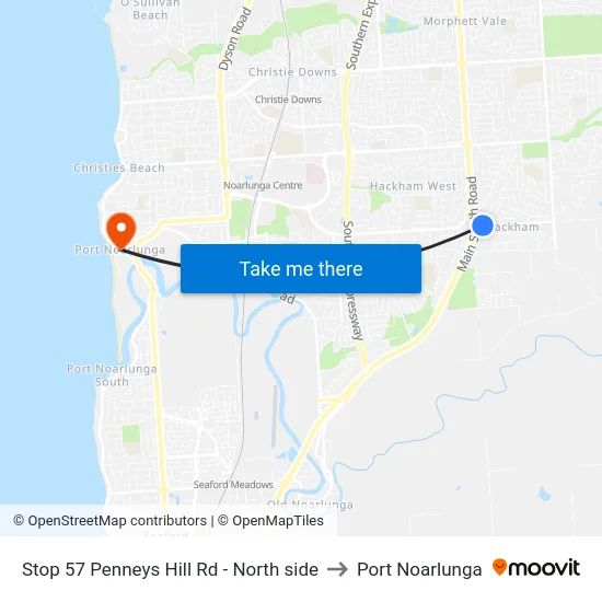 Stop 57 Penneys Hill Rd - North side to Port Noarlunga map