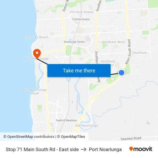 Stop 71 Main South Rd - East side to Port Noarlunga map