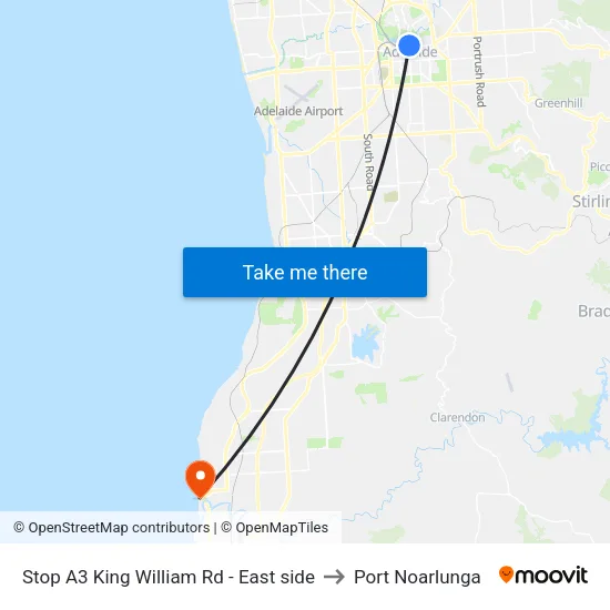 Stop A3 King William Rd - East side to Port Noarlunga map