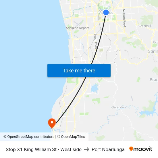 Stop X1 King William St - West side to Port Noarlunga map