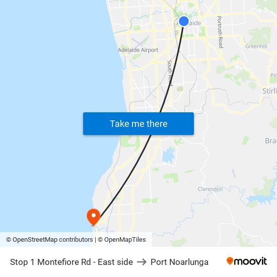 Stop 1 Montefiore Rd - East side to Port Noarlunga map