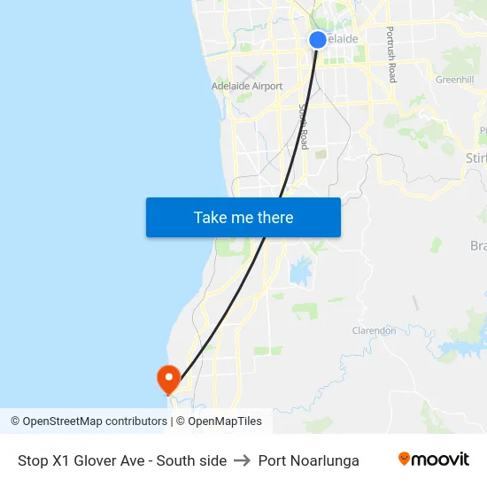 Stop X1 Glover Ave - South side to Port Noarlunga map