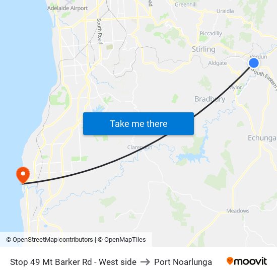 Stop 49 Mt Barker Rd - West side to Port Noarlunga map