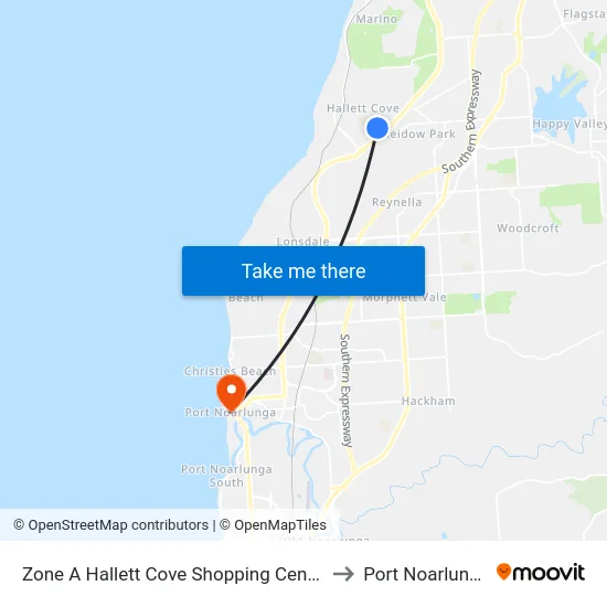 Zone A Hallett Cove Shopping Centre to Port Noarlunga map