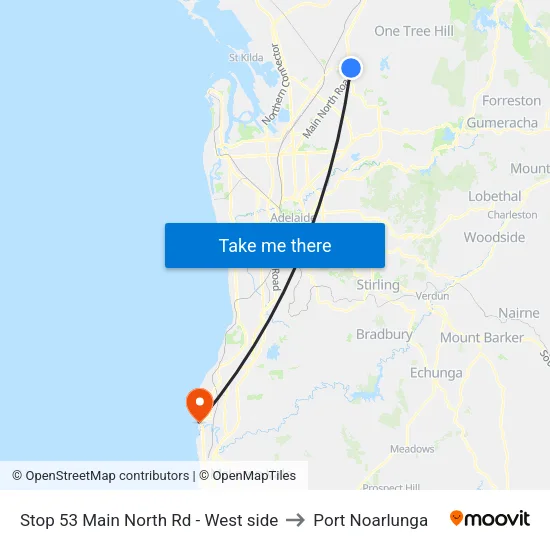 Stop 53 Main North Rd - West side to Port Noarlunga map