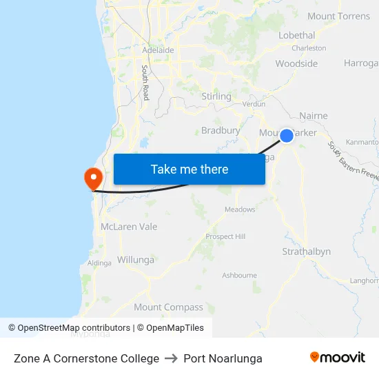 Zone A Cornerstone College to Port Noarlunga map