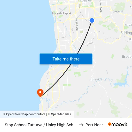 Stop School Tutt Ave / Unley High School - South side to Port Noarlunga map