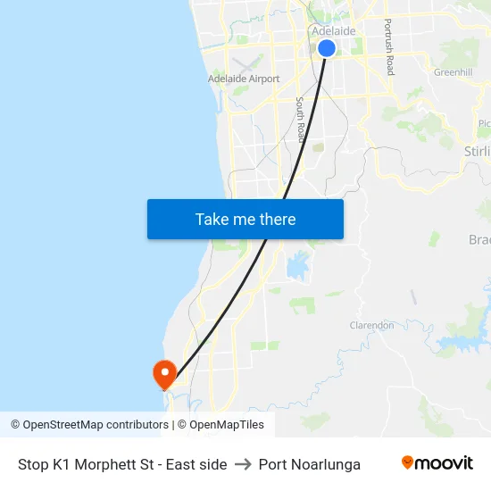 Stop K1 Morphett St - East side to Port Noarlunga map