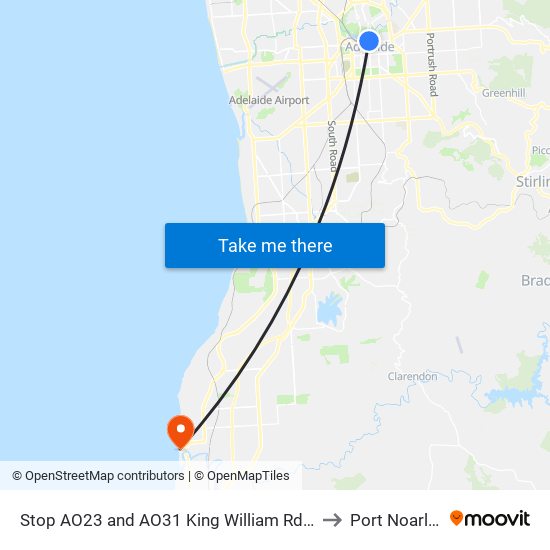 Stop AO23 and AO31 King William Rd - West side to Port Noarlunga map