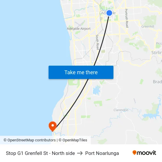 Stop G1 Grenfell St - North side to Port Noarlunga map