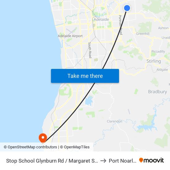 Stop School Glynburn Rd / Margaret St - West side to Port Noarlunga map