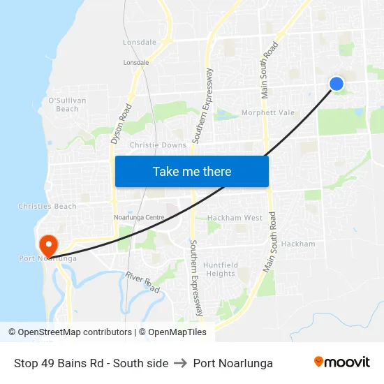 Stop 49 Bains Rd - South side to Port Noarlunga map
