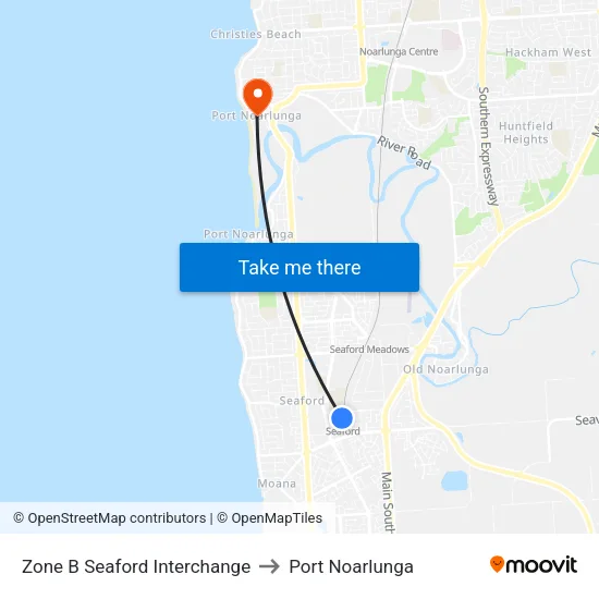 Zone B Seaford Interchange to Port Noarlunga map