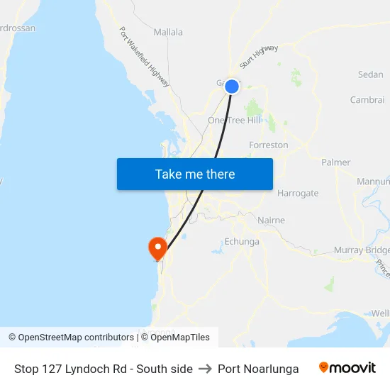 Stop 127 Lyndoch Rd - South side to Port Noarlunga map