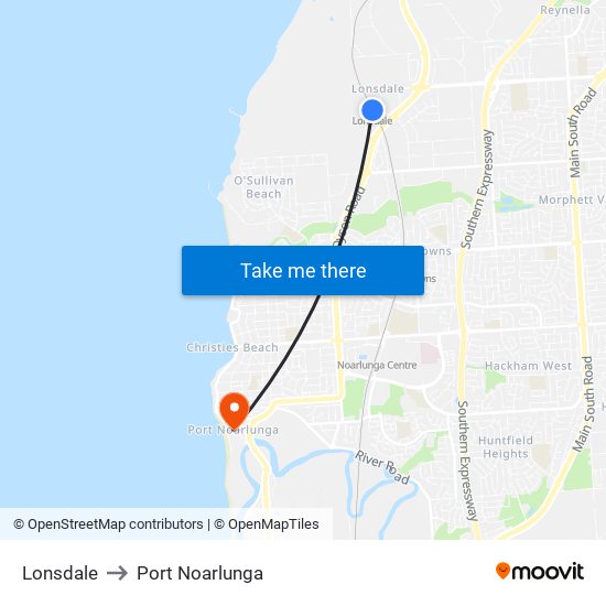 Lonsdale to Port Noarlunga map