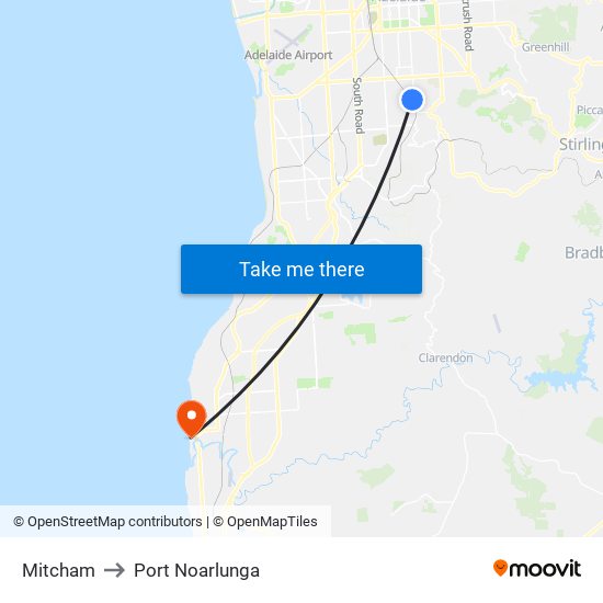 Mitcham to Port Noarlunga map