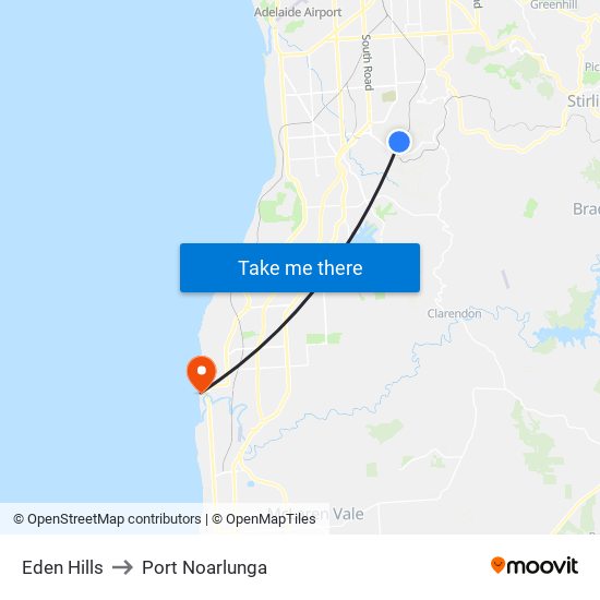 Eden Hills to Port Noarlunga map