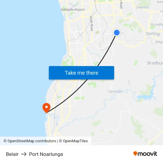 Belair to Port Noarlunga map