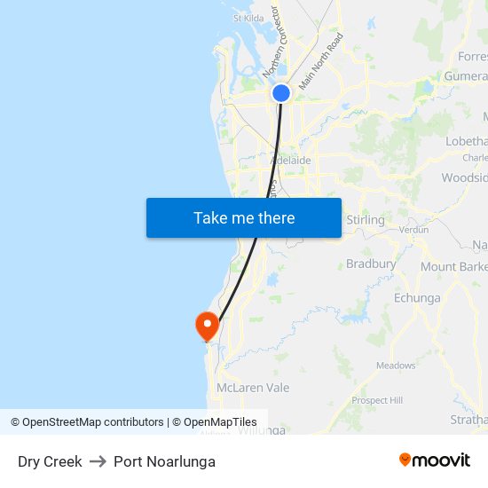 Dry Creek to Port Noarlunga map