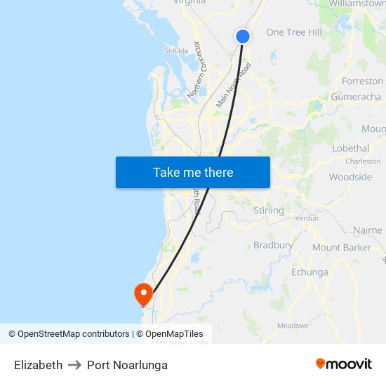 Elizabeth to Port Noarlunga map