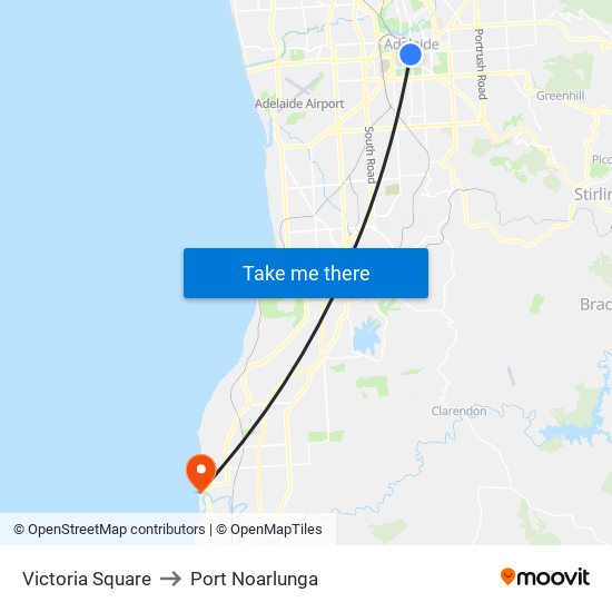 Victoria Square to Port Noarlunga map