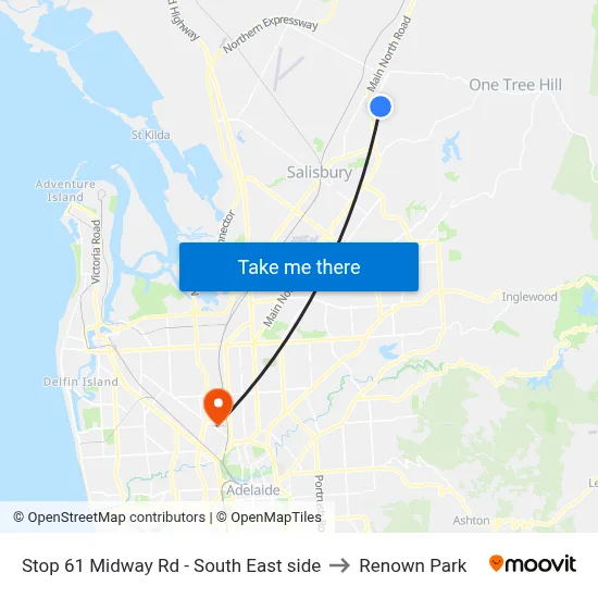 Stop 61 Midway Rd - South East side to Renown Park map