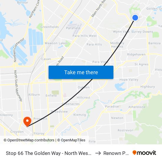 Stop 66 The Golden Way - North West side to Renown Park map