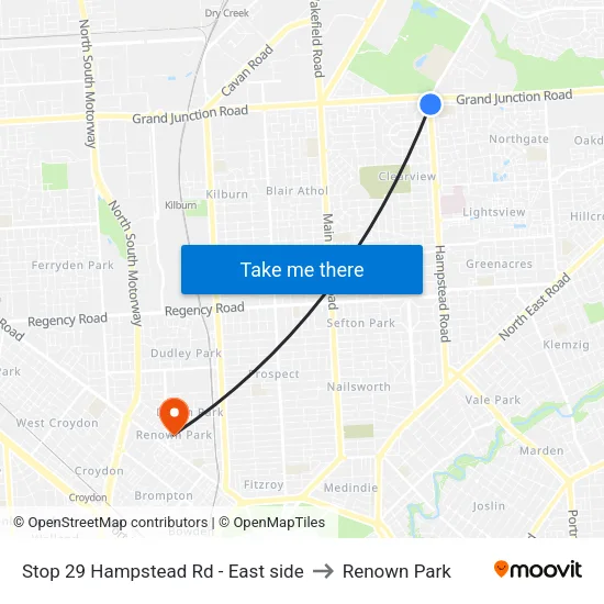 Stop 29 Hampstead Rd - East side to Renown Park map