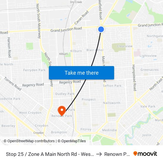 Stop 25 / Zone A Main North Rd - West side to Renown Park map