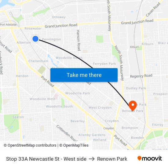 Stop 33A Newcastle St - West side to Renown Park map