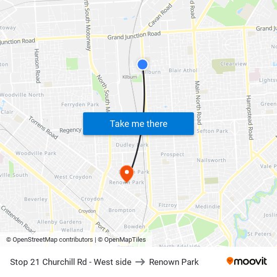 Stop 21 Churchill Rd - West side to Renown Park map