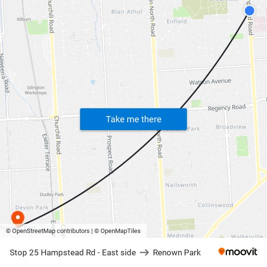 Stop 25 Hampstead Rd - East side to Renown Park map