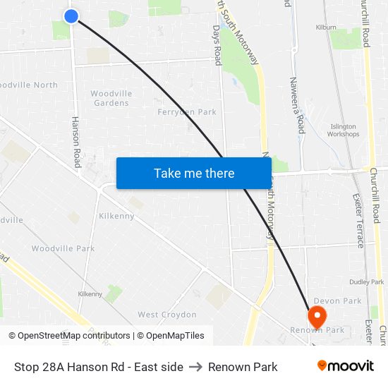 Stop 28A Hanson Rd - East side to Renown Park map