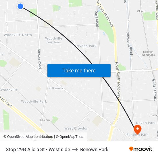 Stop 29B Alicia St - West side to Renown Park map