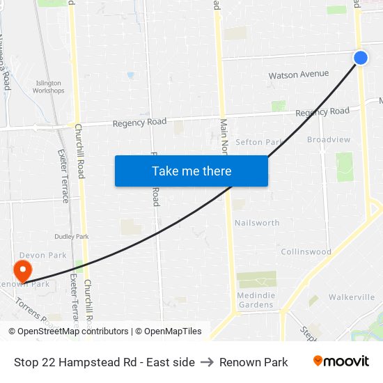 Stop 22 Hampstead Rd - East side to Renown Park map