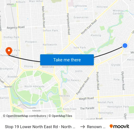 Stop 19 Lower North East Rd - North West side to Renown Park map