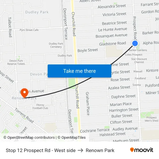 Stop 12 Prospect Rd - West side to Renown Park map