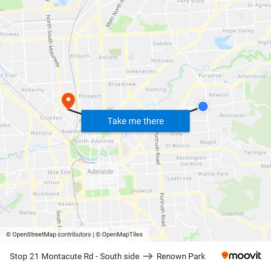 Stop 21 Montacute Rd - South side to Renown Park map