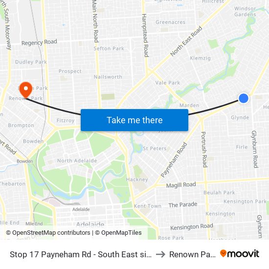 Stop 17 Payneham Rd - South East side to Renown Park map