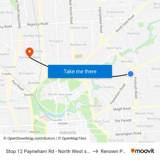 Stop 12 Payneham Rd - North West side to Renown Park map