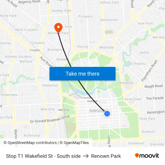 Stop T1 Wakefield St - South side to Renown Park map