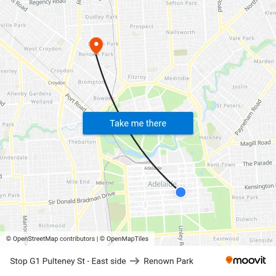 Stop G1 Pulteney St - East side to Renown Park map