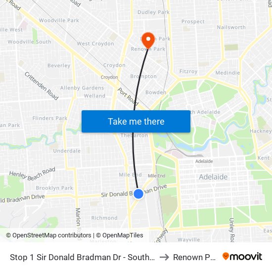 Stop 1 Sir Donald Bradman Dr - South side to Renown Park map