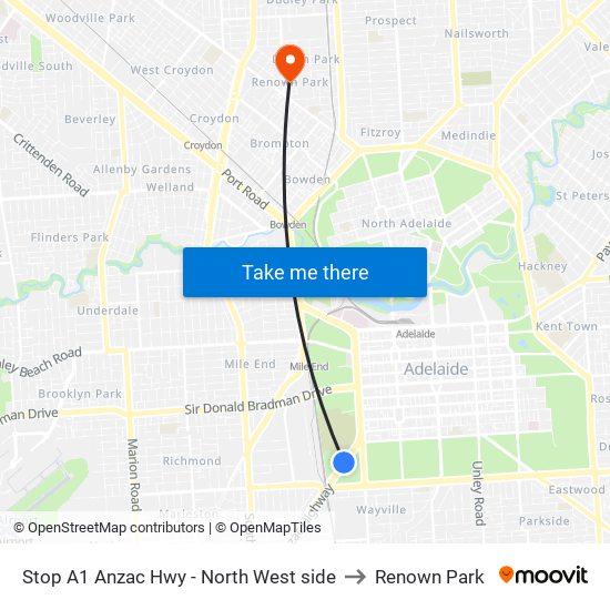 Stop A1 Anzac Hwy - North West side to Renown Park map