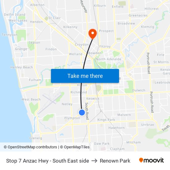 Stop 7 Anzac Hwy - South East side to Renown Park map