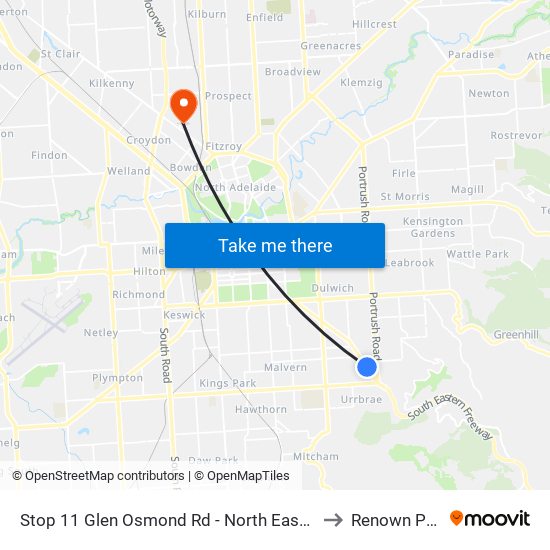 Stop 11 Glen Osmond Rd - North East side to Renown Park map